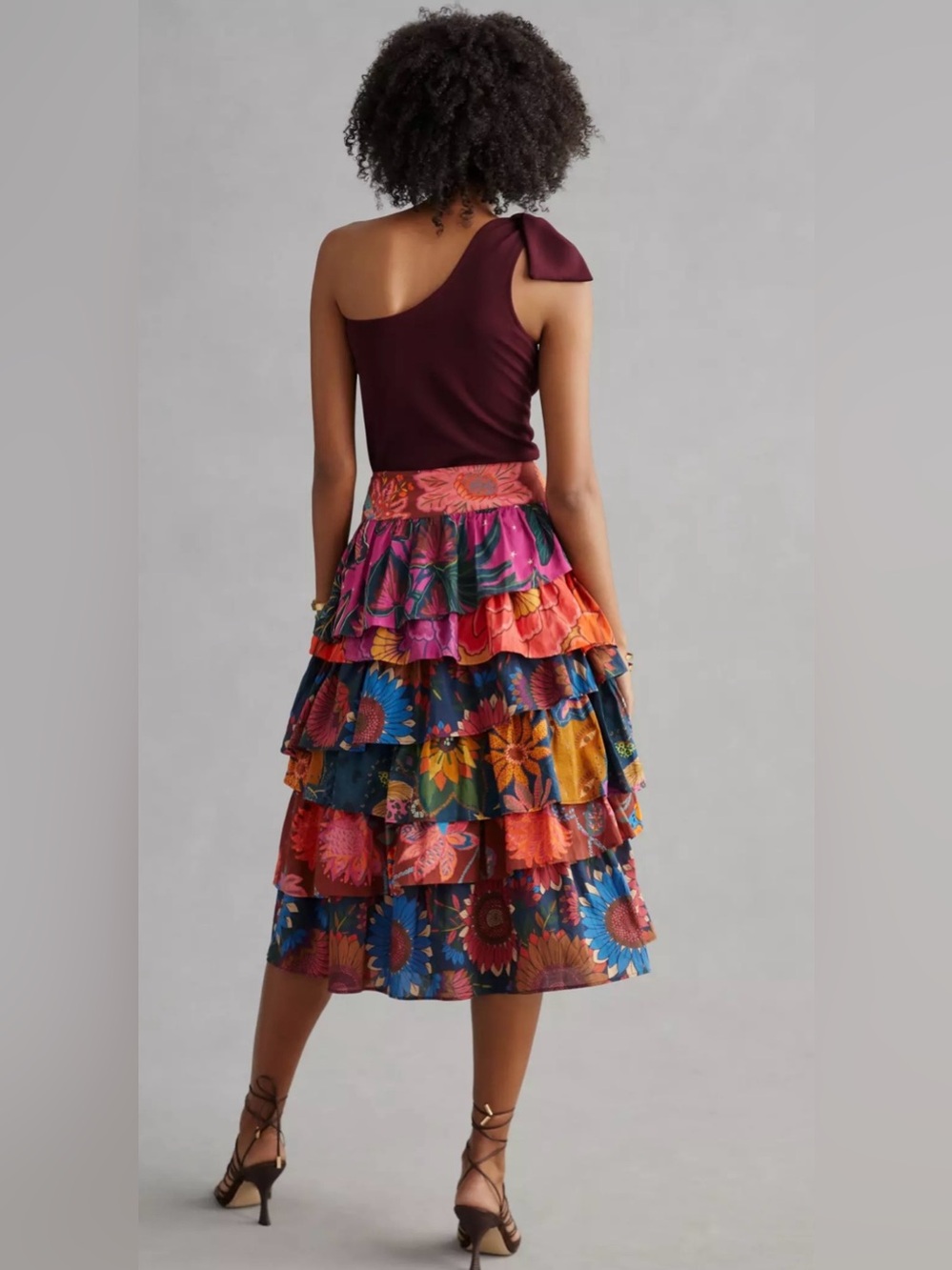 NWT FARM RIO Tiered Ruffle Tropical Floral Print Midi Skirt Sz. XL Resortwear - Picture 7 of 7